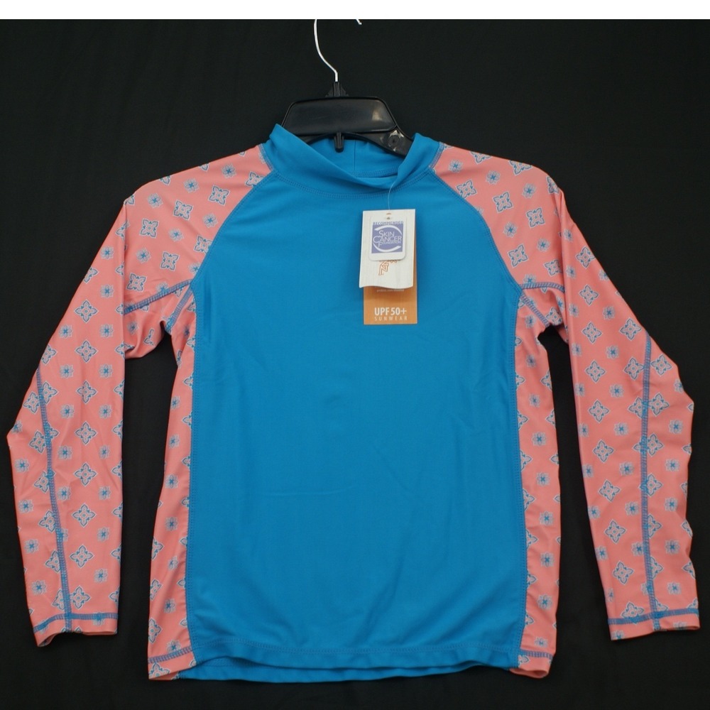 UV Skinz Girls Blue Pink Floral Long Sleeve Rash Guard UPF 50+ Swim Shirt Sz 12